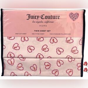 Juicy Couture 4-pc DP Twin Sheet Set Pink Red Rose-Ivy Hearts TWO Pillowcase NIP